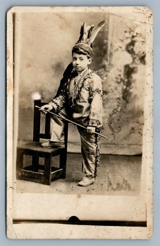 American Indian Boy Antique Real Photo Postcard Rppc Signed In Navajo Language?