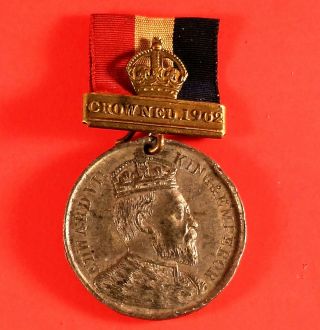 1902 King Edward Vii Coronation Medallion With Ribbon (31 Mm Diameter)