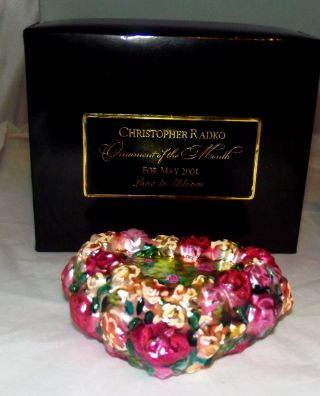 Christopher Radko Heart in Bloom Pink & Gold Roses Christmas Ornament w/ Box MIB 3