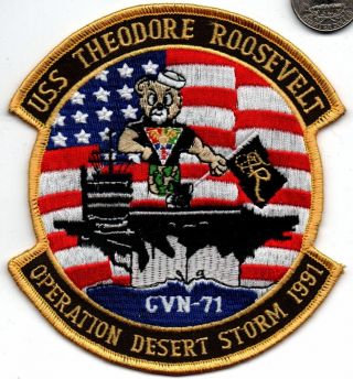 Us Navy Aircraft Ship Patch Uss Theodore Roosevelt Teddy Bear Desert Storm 1991
