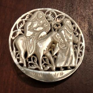 Gorgeous Vintage Bethlehem Pearl Shell Hand Carved Button,  Journey To Egypt,  Lg