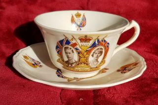 1937 Coronation Tea Cup & Saucer King George Vi & Queen Mary