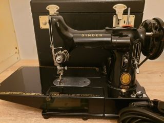 Singer 222k Featherweight Sewing Machine Arm With Attachments.  1956