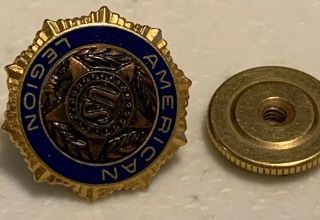 Vintage Official Us American Legion Gold Plated Emblem Tie Tack Lapel Pin