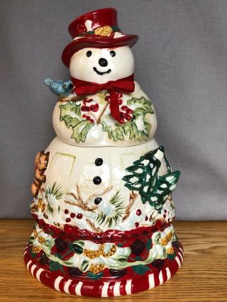 Tracy Porter Jolly Ol Snowy Snowman Woodland Christmas Holiday Cookie Jar 13 "