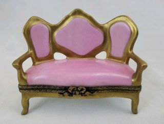 Limoges Peint Main Pink Loveseat Sofa Settee 3 Inches Long