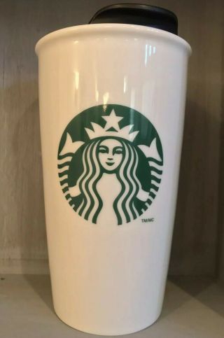 Starbucks Mermaid White Ceramic Travel Tumbler Mug With Lid 12oz To Go Cup