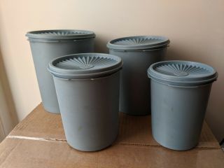 Vintage Tupperware Servalier Set (4) Canisters With Lids Country Blue