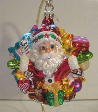 Christopher Radko Christmas Ornament Santa Claus In Wreath Glass W/ Box