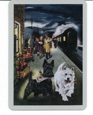 Cd - 31 Swap Playing Card Cond Scottie Dogs Art Deco Style Train Station