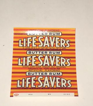 Vintage 50’s 60’s Butter Rum Life Savers Candy Roll Wrapper Exc.