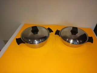 Two Rena Ware 3 - Ply 18 - 8 Stainless Steel Skillet,  1 - 1/2 Qt.  And 2 Qt.  W/ Lids