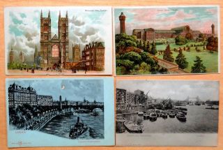 4 Hold To Light Postcards London Uk 1906 Westminster Abbey Crystal Palace
