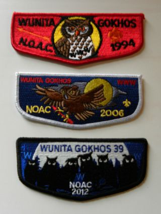 Oa Order Of The Arrow Wunita Gokhos Lodge 39 Noac Patches - 1994,  2006 & 2012