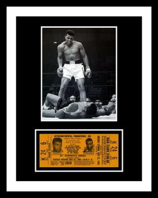 1965 Muhammad Ali Vs.  Sonny Liston Boxing Ticket & Photo Display Ready 2 Frame