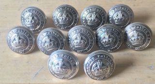11 C1950s Sterling Silver Singapore Police Force Buttons By Firmin Of London