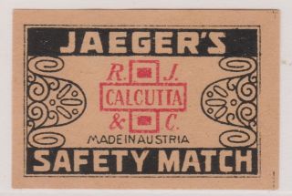Old Matchbox Label Austria For India,  " Jaeger 