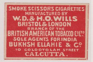 Old Matchbox Label Austria For India,  " British American Tobacco Co Ltd "