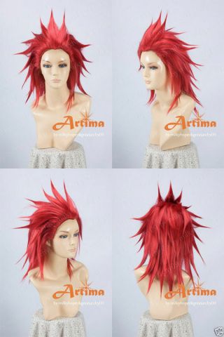 , Kingdom Hearts Axel Red Anime Cosplay Costume Wig,  Wig Cap