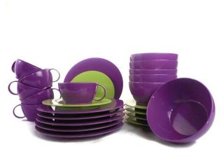 Tupperware Purple 6 Each Plates Cups Bowls Green Salad Plates Set of 24 MELAMINE 2