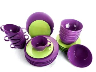 Tupperware Purple 6 Each Plates Cups Bowls Green Salad Plates Set of 24 MELAMINE 3