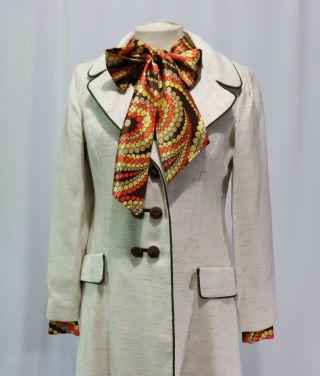 Vintage 60s 70s Dress Bow Collar Coat Jacket Suit Sz 12 Andrew Arkin