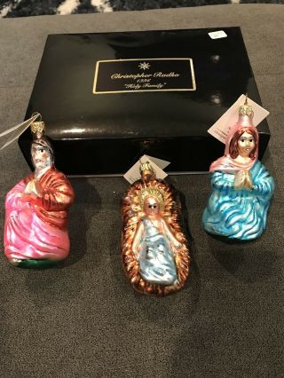 1996 Christopher Radko " Holy Family " 3 Ornament Nativity Set