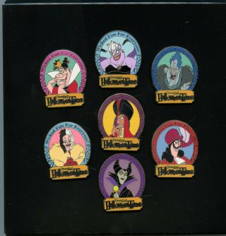 Disney Halloweentime Villains Maleficent Hades Cruella Hook Jafar Box 7 Pin Set