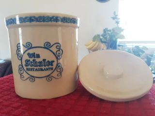 Vintage Win Schnler Restaurants Stoneware Crock W/ Lid Sourdough Butter Cheese