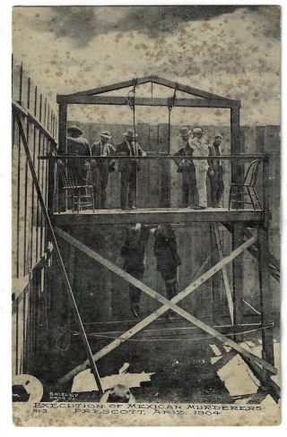 Execution Hanging Mexican Murderers Prescott Arizona 1904 Vintage Postcard