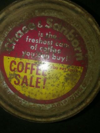 VINTAGE CHASE and SANBORN COFFEE TIN 2 LBS KEY - WIND CAN FULL 2