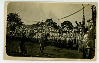 1914 Rppc Postcard Photo Nicaragua Us Navy Bluejackets On Rail Photograph Posted