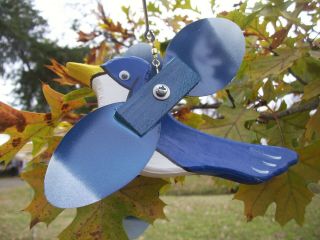 Blue Jay Mini Whirligigs Whirligig Windmill Yard Art Hand Made From Wood