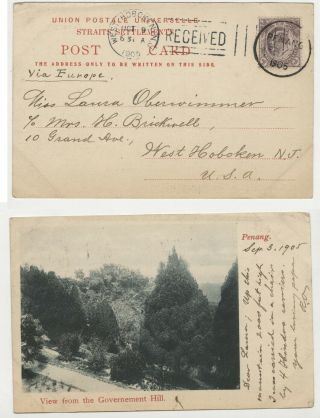 67.  Rare Postcard Malaysia Government Hill Stamp Cancel Penang - Nj 1905
