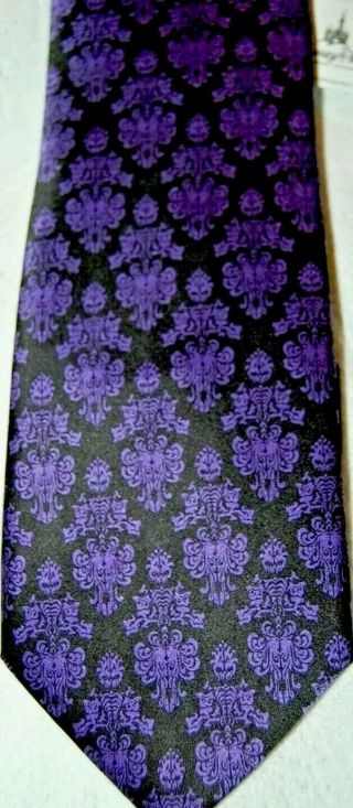 Disney Parks Authentic 100 Silk Mens Tie Haunted Mansion Wallpaper - Rare