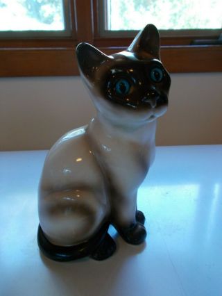 Vintage Mid Century Modern Siamese Cat Figure Figurine Blue Glass Eyes Enesco