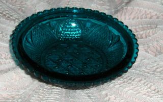 Vtg Teal Green Small Round Art Glass Trinket Dish Aqua Blue Floral Pin Plate