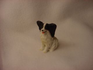 Papillon Black White Puppy Dog Figurine Resin Hand Painted Miniature Small Mini