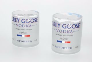 Two (2) Grey Goose French Vodka Rocks Glasses - Cut From 1 Liter Bottles