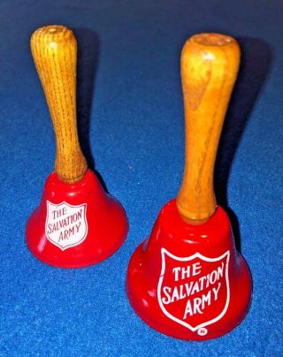 Salvation Army Red Kettle Bells Wooden Handle Christmas Bell Ringing