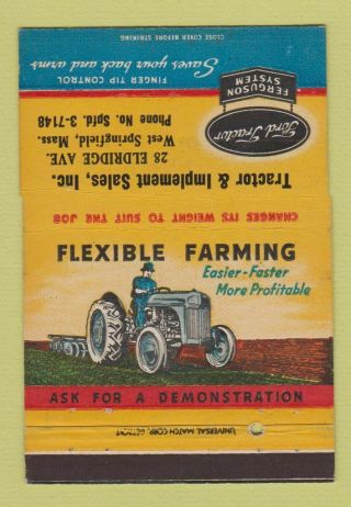 Matchbook Cover - Ford Tractors Ferguson West Springfield Ma 40 Strike