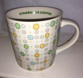 Starbucks 2005 Large 16 Oz White Mug/cup With Pastel Circles & Dots