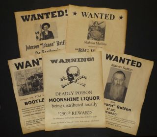 Set Of 5 Moonshine Wanted Posters Popcorn Sutton,  Big Haley,  Hatfield,  More