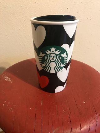 Starbucks Black Red Hearts Ceramic Mug Tumbler With Tag