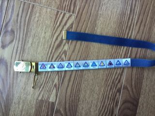Cub Scout Blue Belt With Solid Brass Buckle & 11 Activity Badges Slides Boys 31”