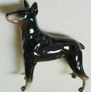 Vintage Ceramic Doberman Pinscher Dog Figurine Black Brown - Marked Japan Aprx.  5 "