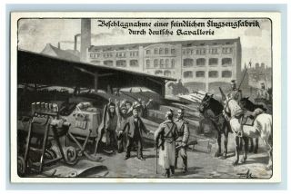 1914 - 18 WWI German War Plane Factory Propaganda Horses Soldiers Artwork P19 3