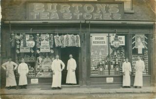 Rp Alfreton Burton Tea Stores / Butcher Shopfront R Photo Derbyshire 1908