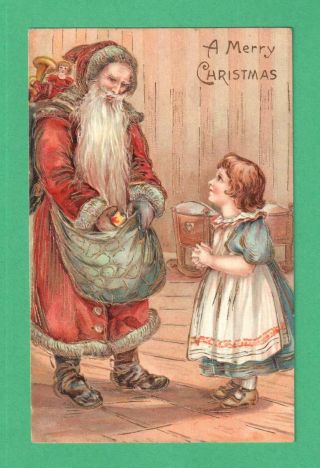 1906 Old World Christmas Postcard Santa Claus Sacks Toys Apple Girl