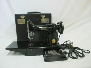 Vintage Singer Portable Electric Sewing Machine 221 - 1 With Case & Gadgets